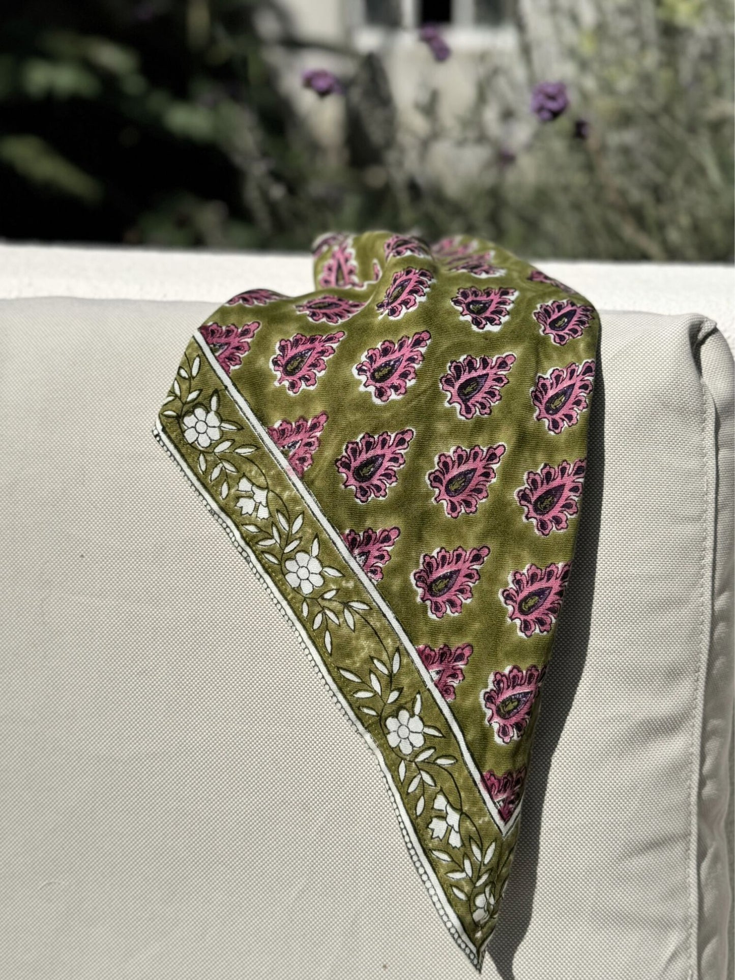 Petit foulard indien kaki pourpre - Carmen