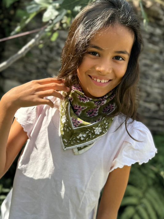 Petit foulard indien kaki pourpre - Carmen