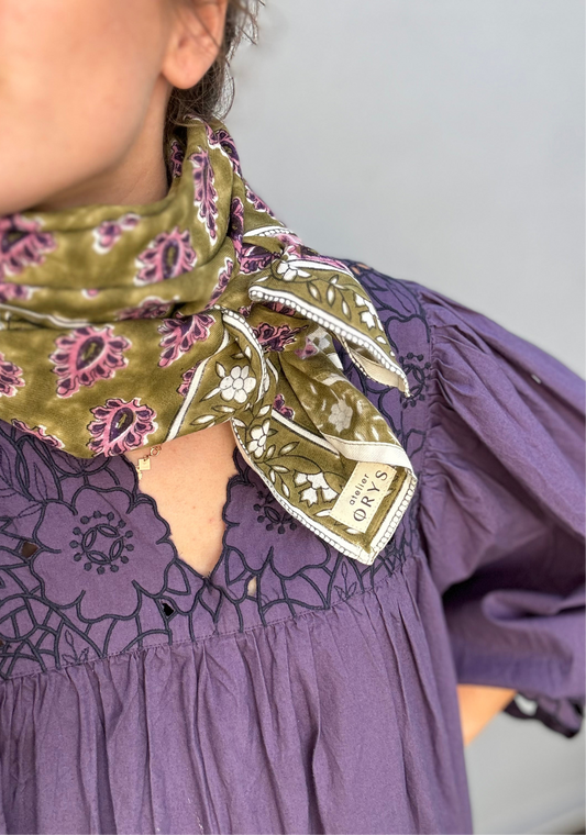 Grand foulard indien kaki pourpre - Carmen