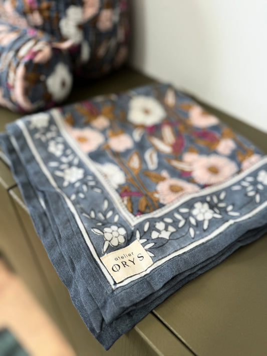 Petit foulard bandana tissu indien blockprint- Olympe Bleu encre