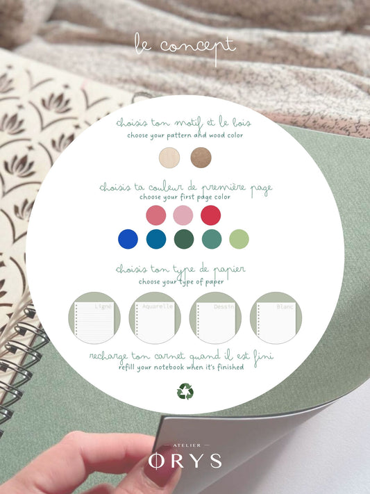 Small wooden notebook with Lotus pattern