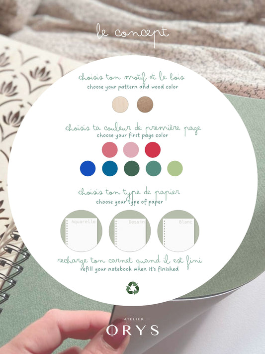 Kleines Notizbuch aus Holz mit Lotusmuster