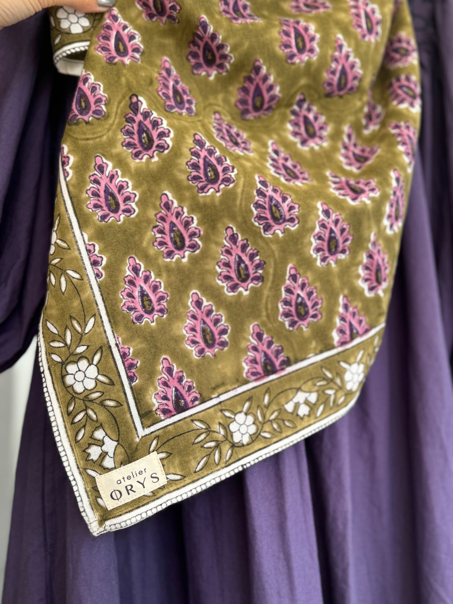 Grand foulard indien kaki pourpre - Carmen