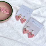 Créoles avec pampilles cœurs rose en céramique interchangeables