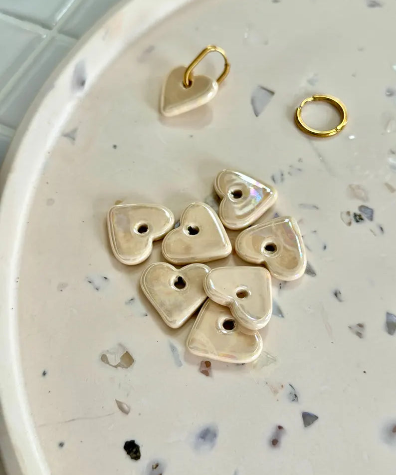Perles en céramique pour créoles interchangeables, coloris beige