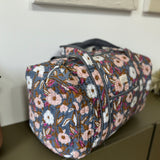 Sac week-end en block print fleuri 100% coton - Olympe Bleu encre