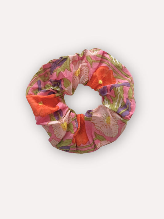 Chouchou Scrunchie à motifs fleurs roses - Olympe Rosa