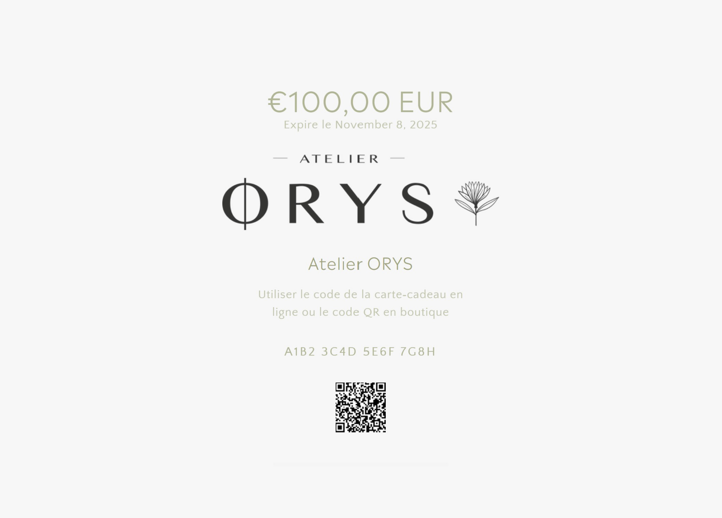 Bon cadeau Atelier Orys - format email