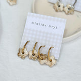 Boucles d'oreilles pampilles fleurs beige, perles interchangeables