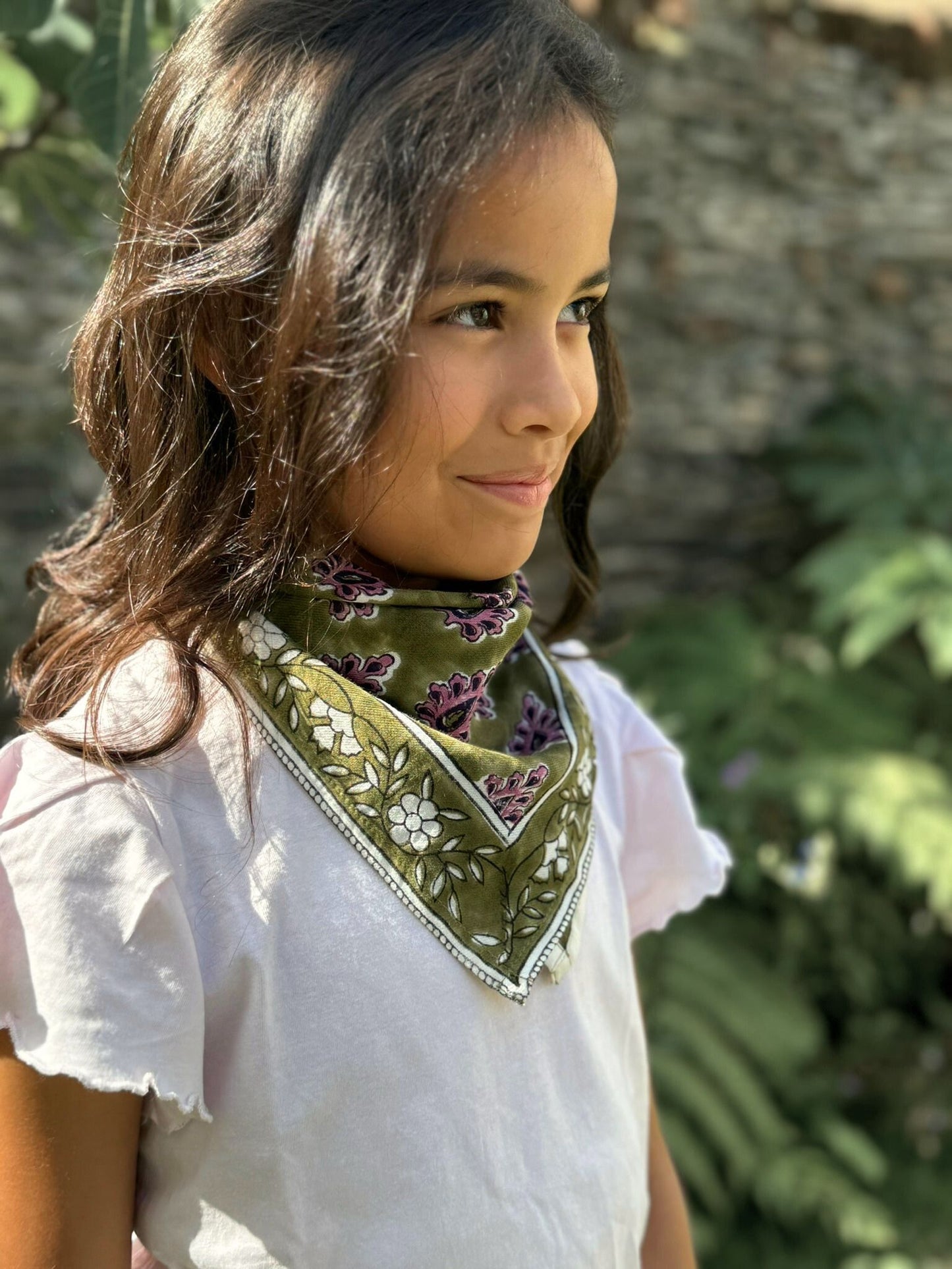 Petit foulard indien kaki pourpre - Carmen