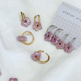 Boucles d'oreilles créoles fleurs lila, perles interchangeables