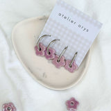 Boucles d'oreilles créoles fleurs lila, perles interchangeables