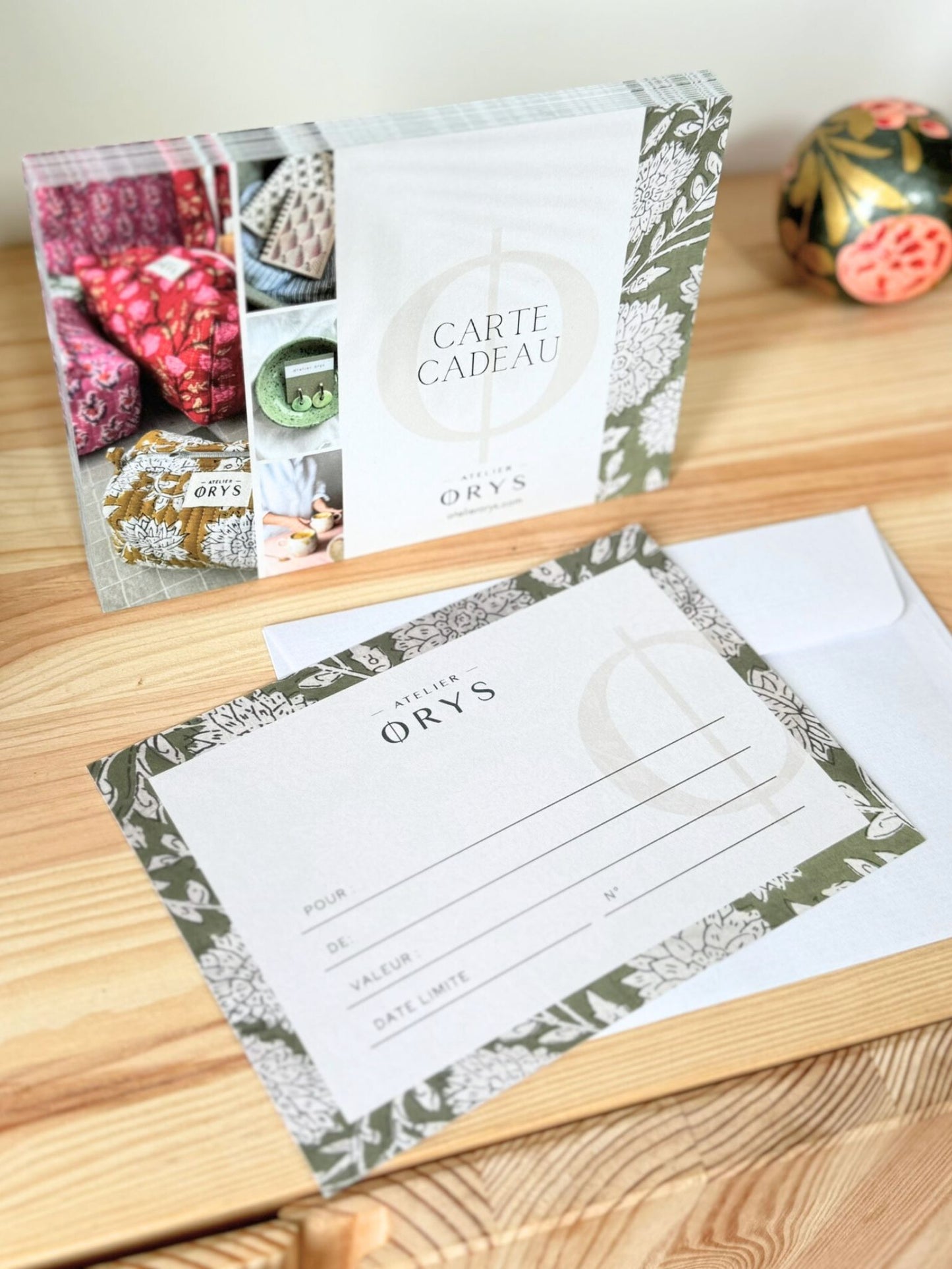 Bon cadeau Atelier Orys, format papier + enveloppe