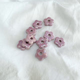 Boucles d'oreilles créoles fleurs lila, perles interchangeables