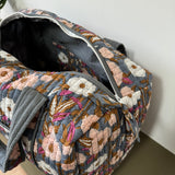 Sac week-end en block print fleuri 100% coton - Olympe Bleu encre