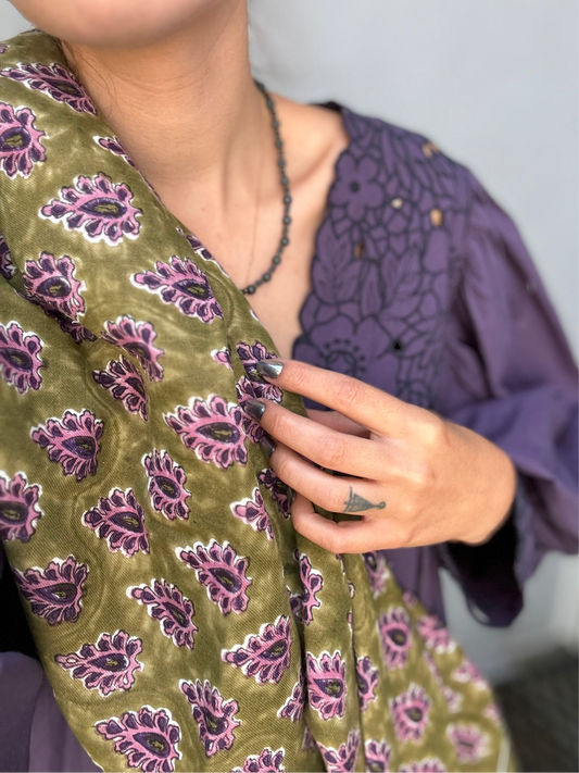 Grand foulard indien kaki pourpre - Carmen