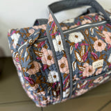 Sac week-end en block print fleuri 100% coton - Olympe Bleu encre