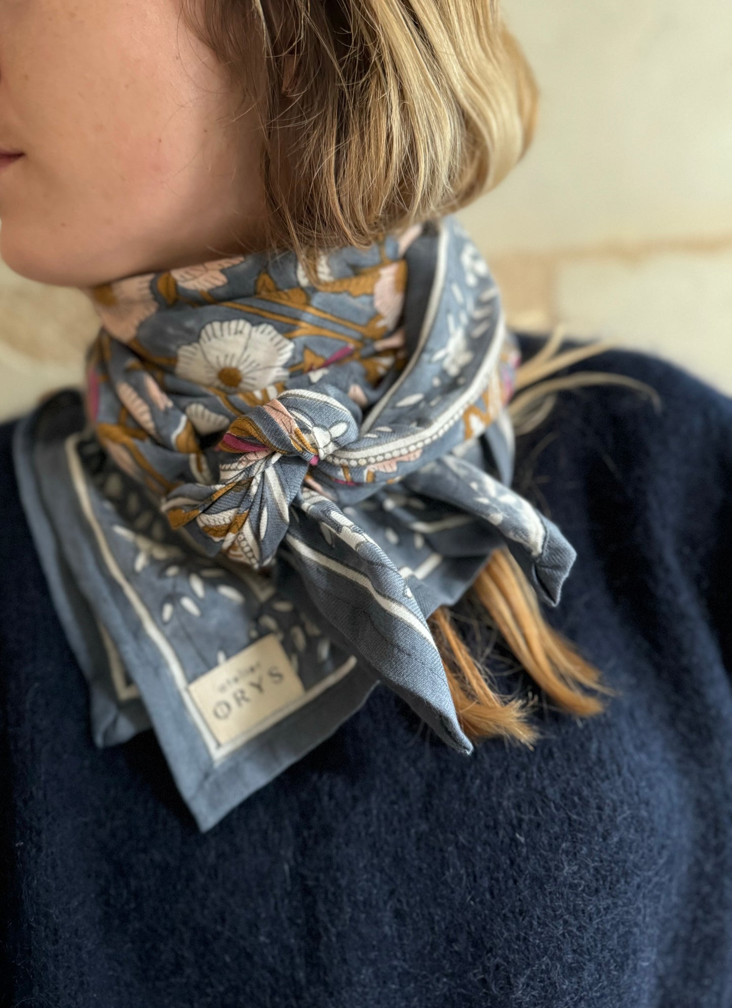 Grand foulard indien blockprint adulte - Olympe Bleu encre