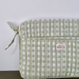 Pochette matelassée pour ordinateur motif vichy - Ysé menthe