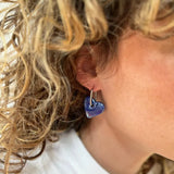 Créoles en céramique coeur bleu electrique, perles interchangeables