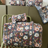 Sac week-end en block print fleuri 100% coton - Olympe Bleu encre