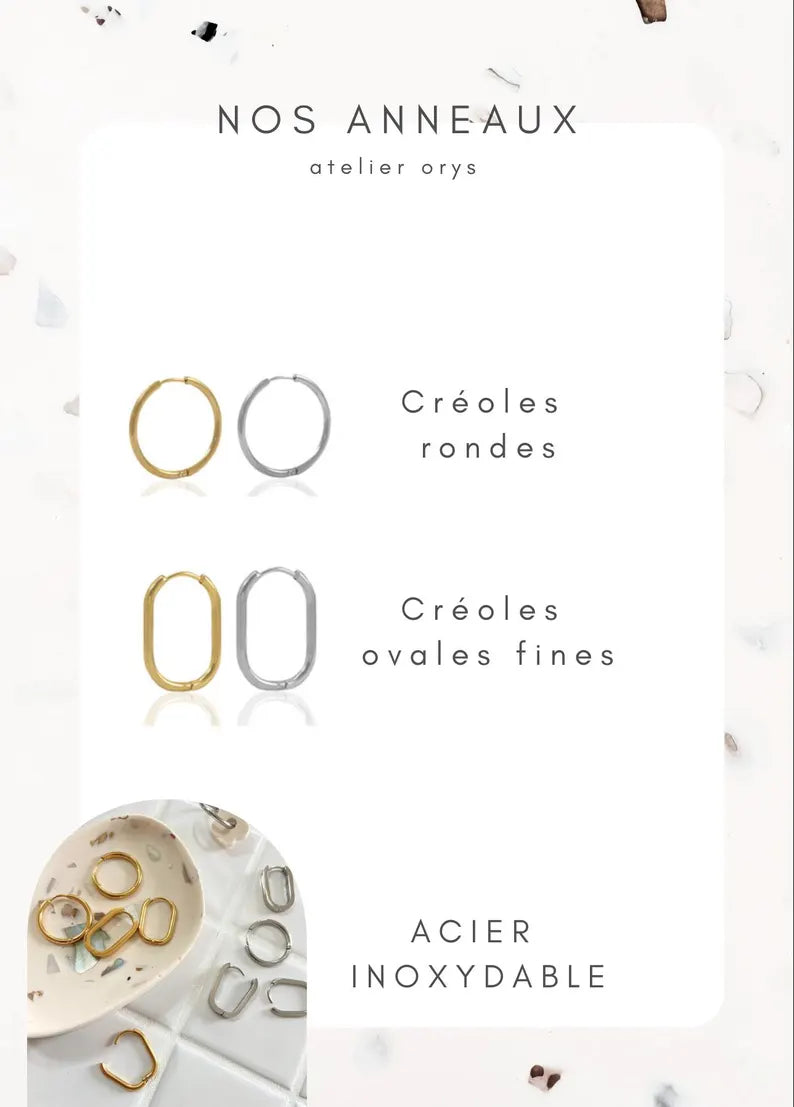 Boucles d’oreilles anneaux avec perles en céramique coeur blanc, donuts interchangeables