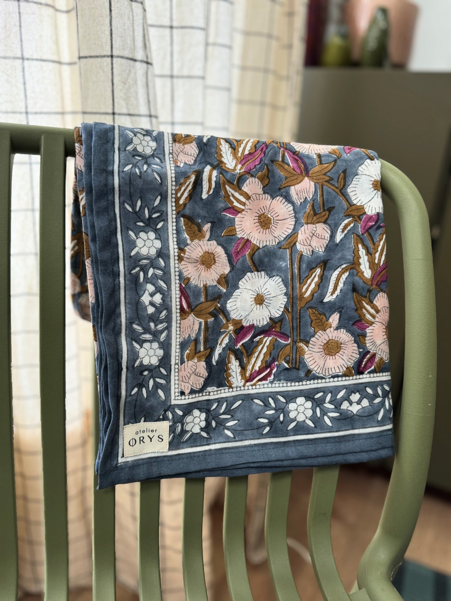 Grand foulard indien blockprint adulte - Olympe Bleu encre