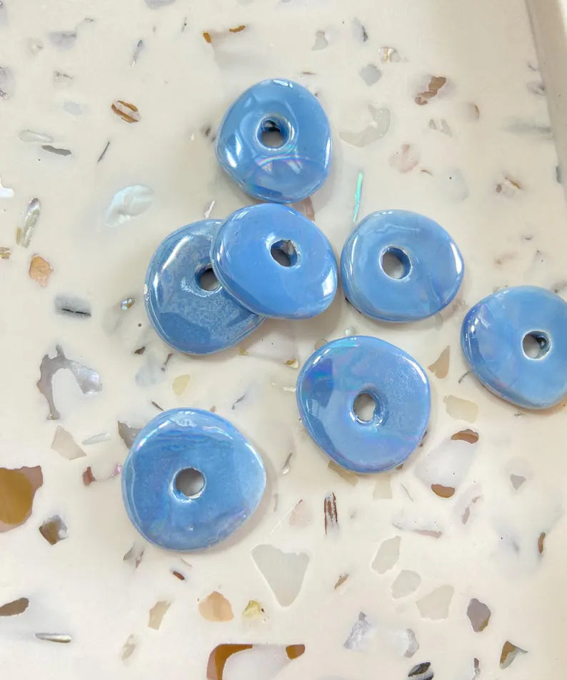 Perles en céramique pour créoles interchangeables, coloris bleu vert
