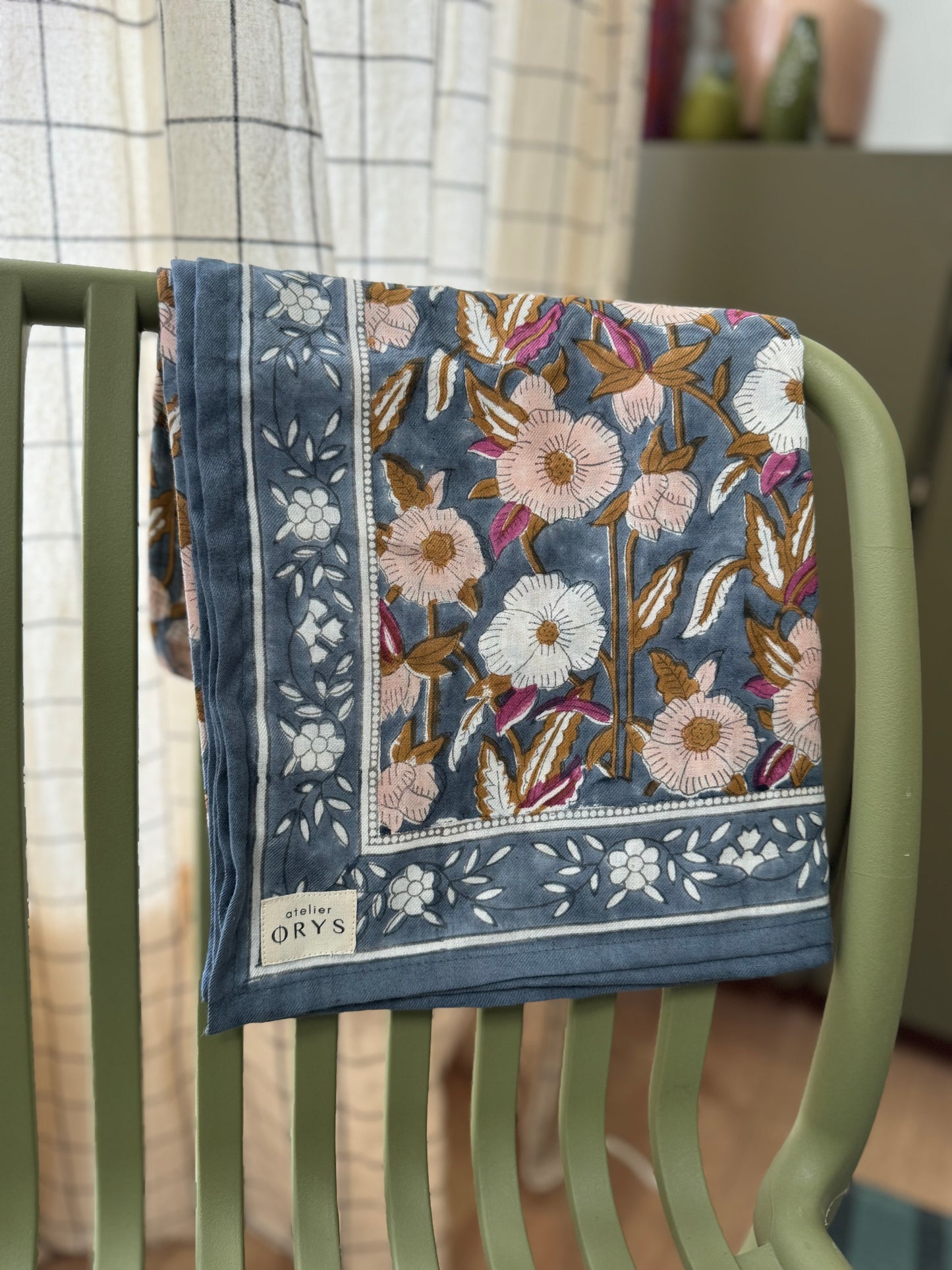 Grand foulard indien blockprint adulte - Olympe Bleu encre