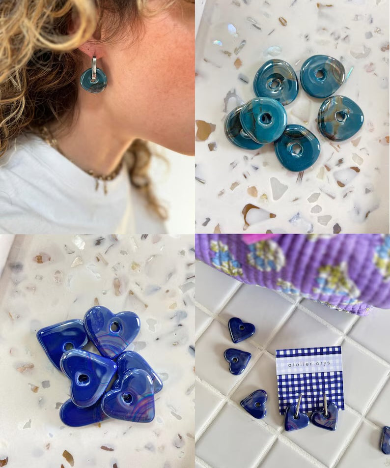 Perles en céramique pour créoles interchangeables, coloris bleu vert