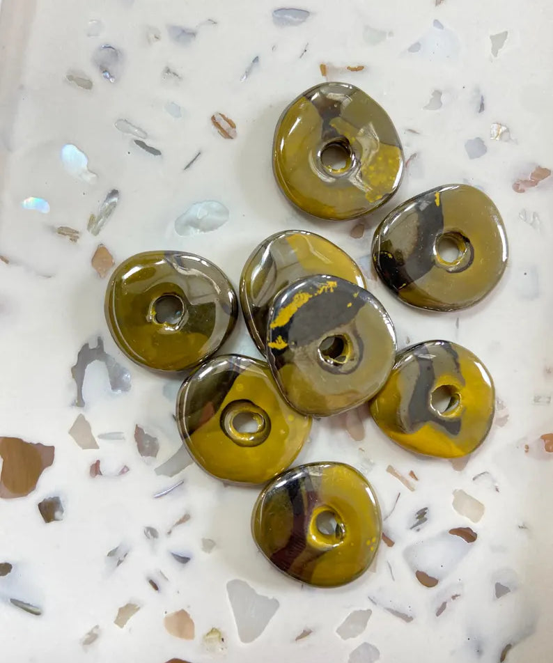 Perles en céramique pour créoles interchangeables, coloris bleu vert