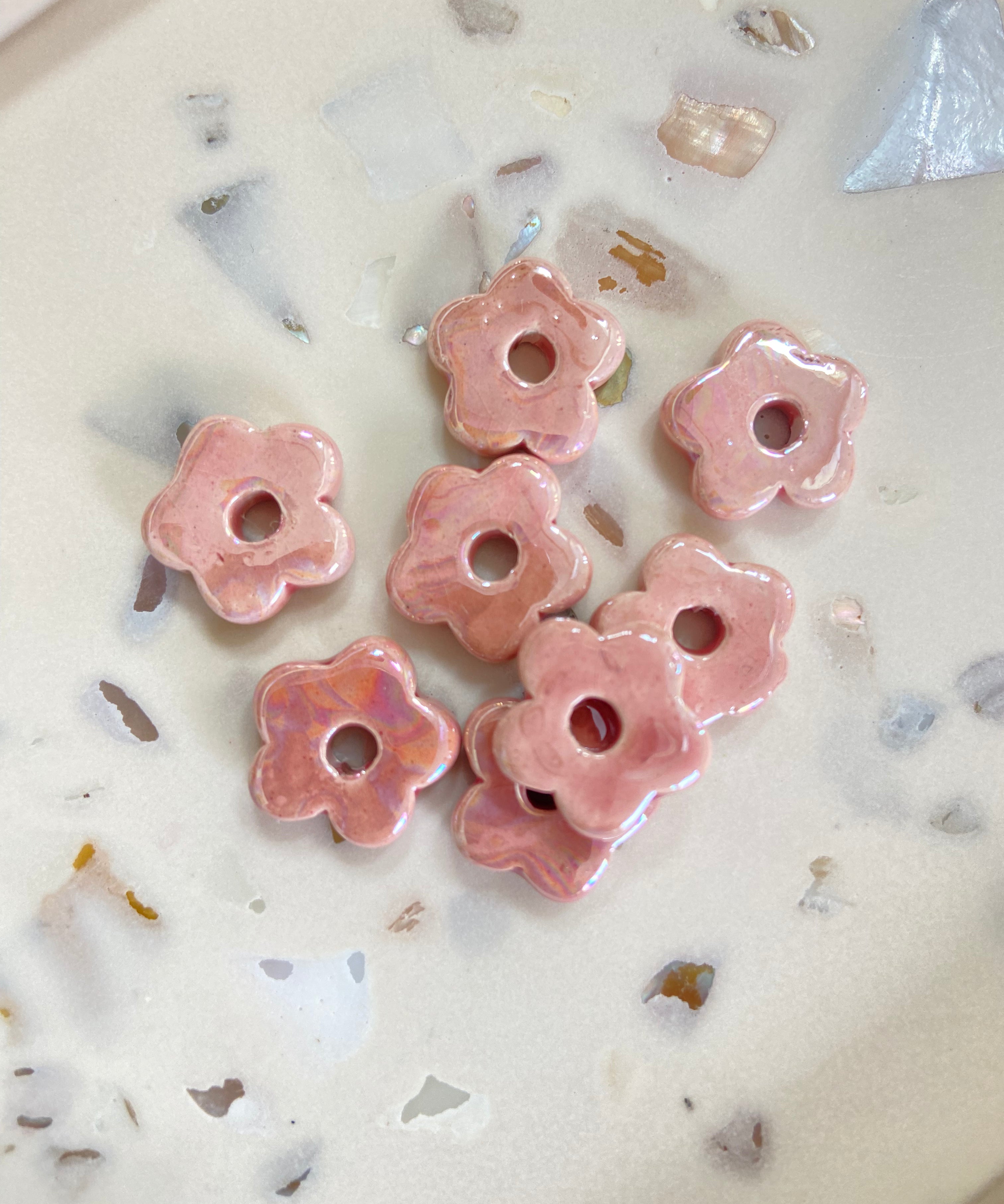 Pampilles en céramique pour créoles interchangeables, coloris rose orangé