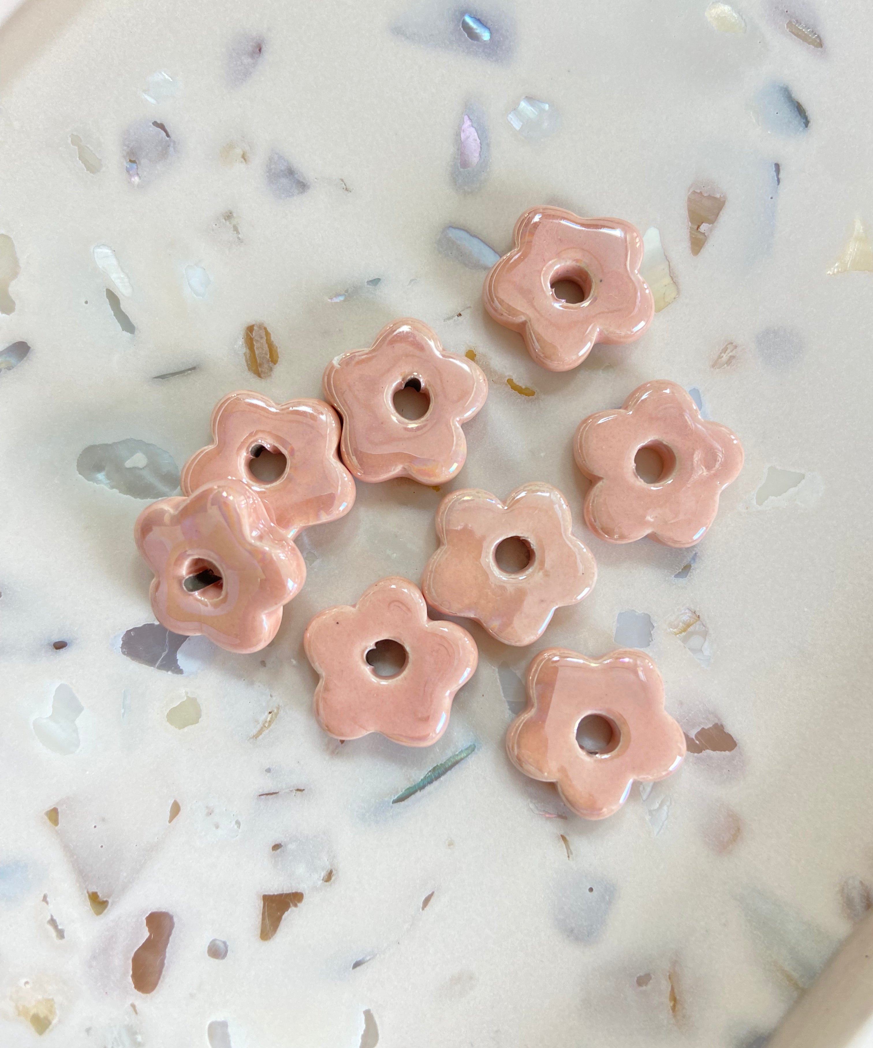 Pampilles en céramique pour créoles interchangeables, coloris rose orangé