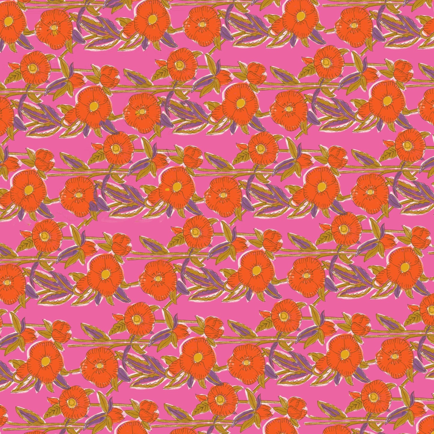 Grand sac week-end en blockprint fleuri rose 100% coton - Olympe Rosa