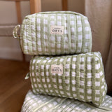 Trousse de beauté ou de toilette matelassé, motif vichy- Ysé menthe