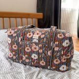 Sac week-end en block print fleuri 100% coton - Olympe Bleu encre