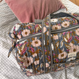 Sac week-end en block print fleuri 100% coton - Olympe Bleu encre
