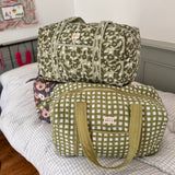 Sac week-end en block print vichy 100% coton - Ysé kaki