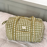 Sac week-end en block print vichy 100% coton - Ysé kaki