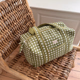 Sac week-end en block print vichy 100% coton - Ysé kaki
