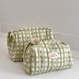 Trousse de beauté ou de toilette matelassé, motif vichy- Ysé menthe