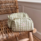 Trousse de beauté ou de toilette matelassé, motif vichy- Ysé menthe