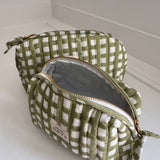 Trousse de beauté ou de toilette matelassée motif vichy - Ysé kaki