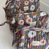Trousse de beauté ou de toilette fleuri bleu gris - Olympe Bleu encre