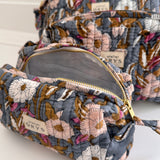 Trousse de beauté ou de toilette fleuri bleu gris - Olympe Bleu encre
