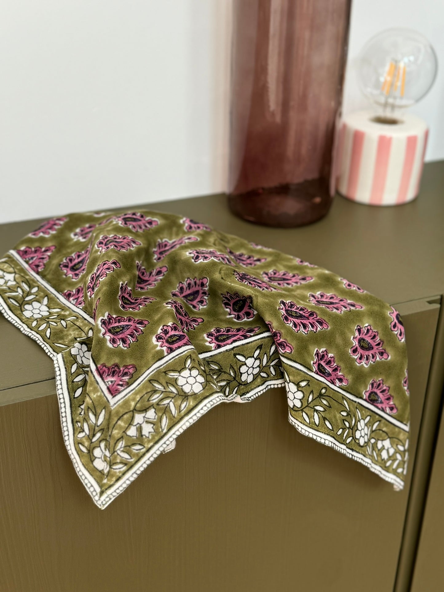 Petit foulard indien kaki pourpre - Carmen