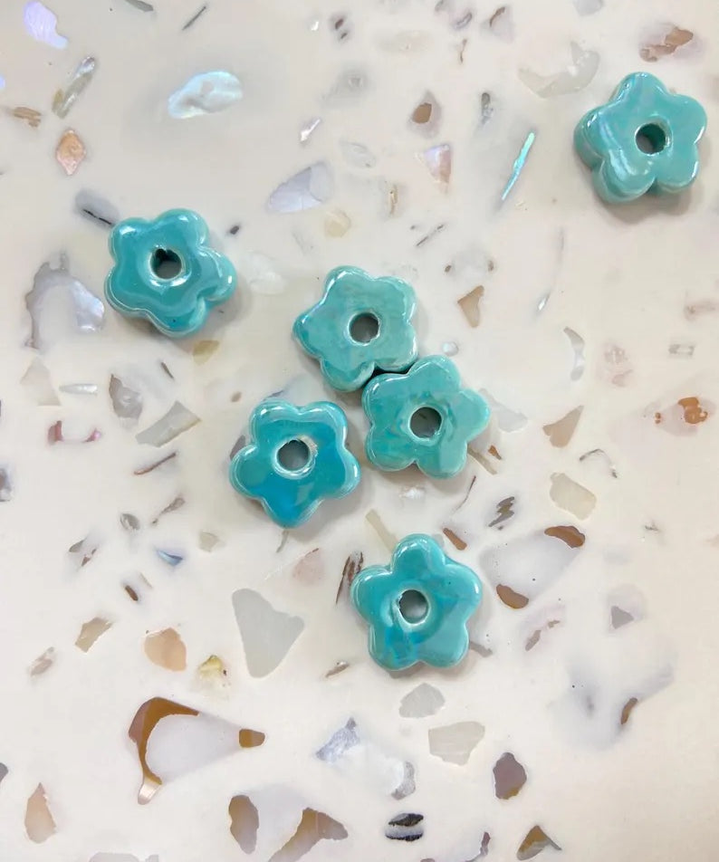 Perles en céramique pour créoles interchangeables, coloris bleu vert