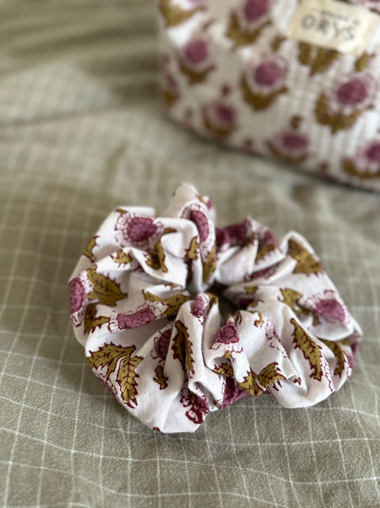 Chouchou scrunchie pour cheveux en tissus indien coloré, fait-main, motifs tulipes