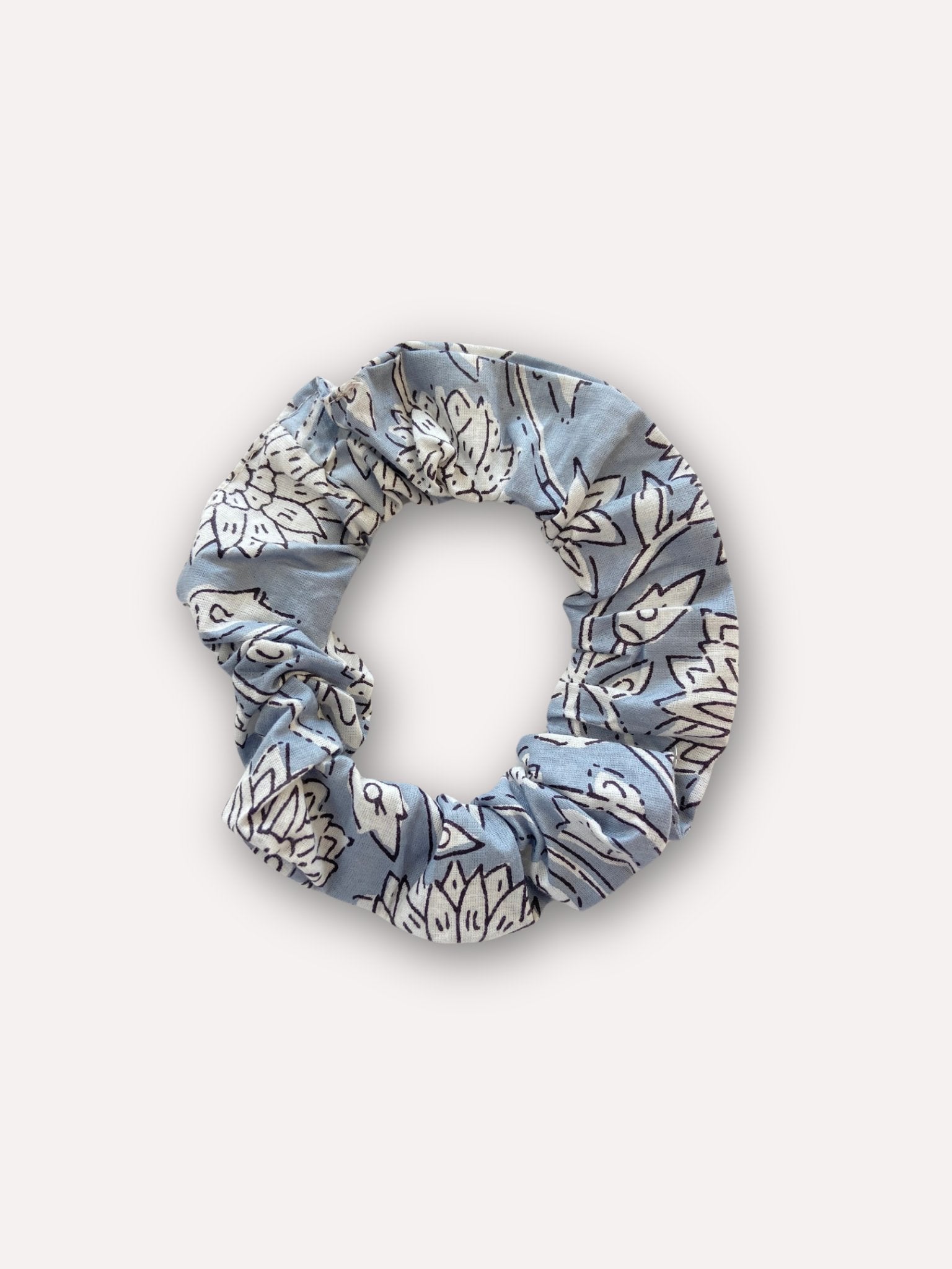 Chouchou Scrunchie motifs block print Gris clair - Atelier ORYS