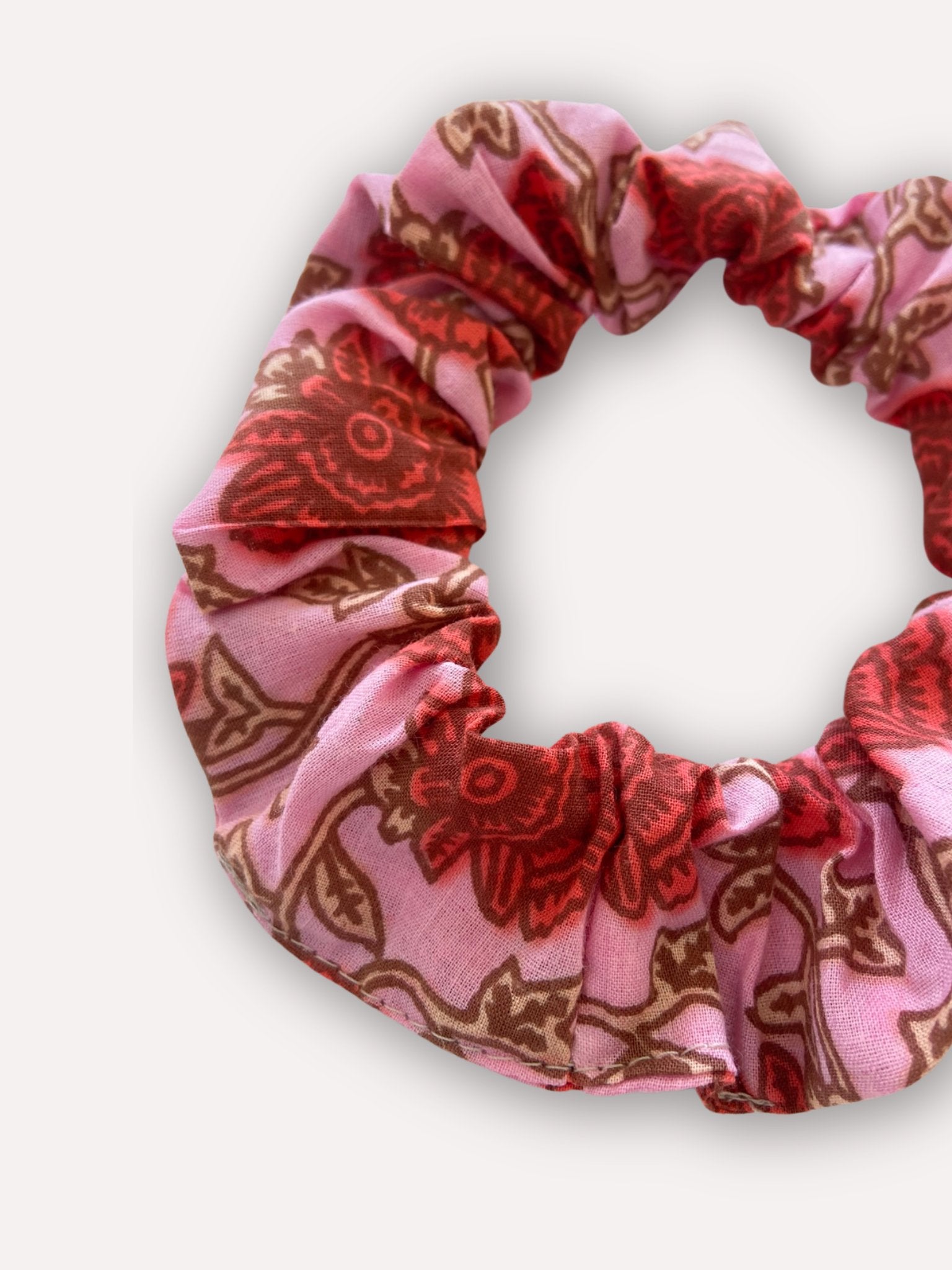 Chouchou Scrunchie motifs block print Rose - Atelier ORYS